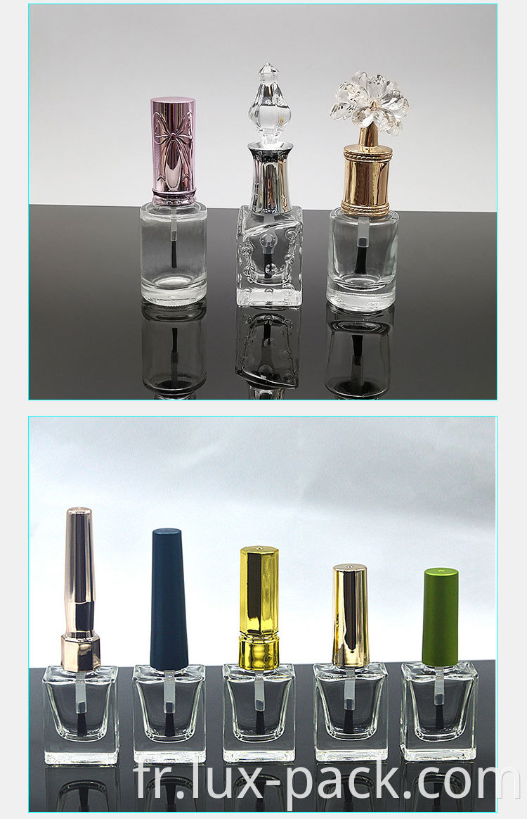 7 ml 15 ml carré de luxe en vrac transparent transparent en verre personnalisé bouteille de vernis à ongles